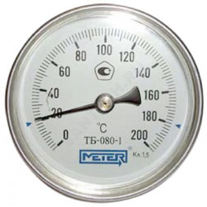 Термометр биметаллический ТБ-080-1 DN 80, 0-160 °С МЕТЕР, длина штока 80 мм, класс точности 1,5