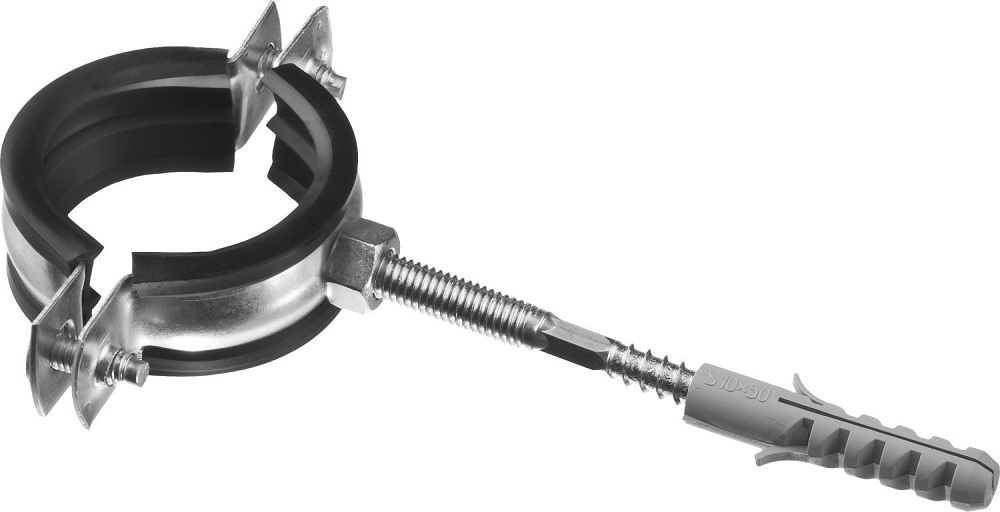 Хомут металлический с гайкой, дюбелем и шпилькой 6" (159-168) М10